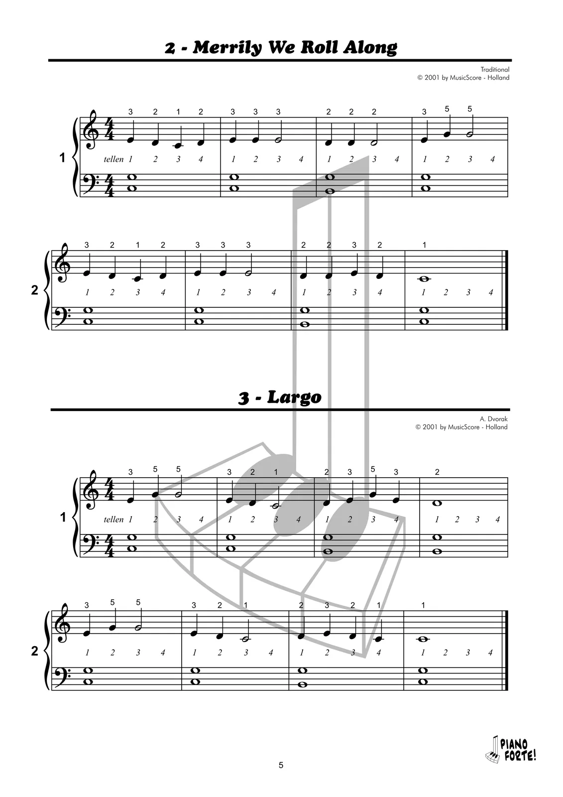Voorbeeldpagina bladmuziek uit Piano Forte! deel 1